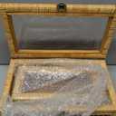 Rattan Decorative Box with Lid, Rectangular Woven with Glass for Display, Set of 2 Wicker for Decor