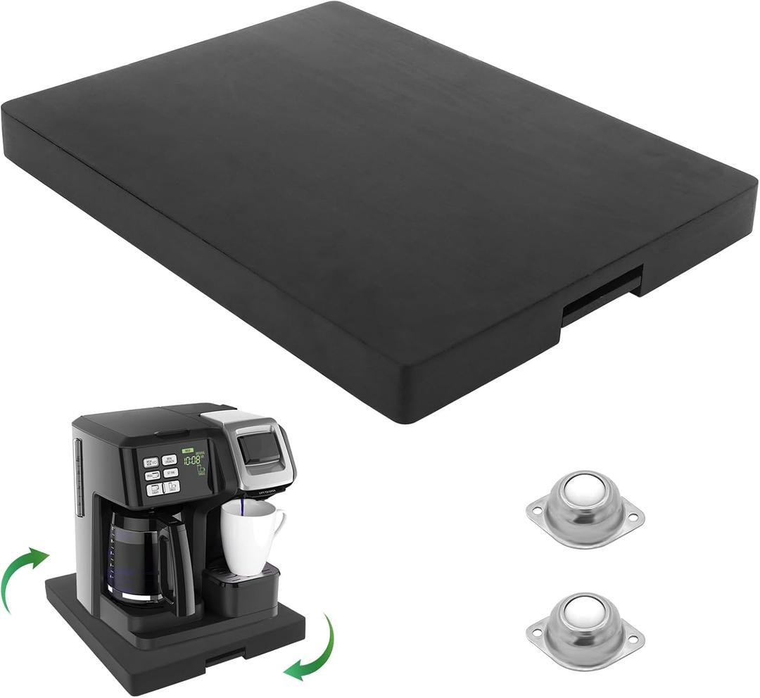 Sliding Tray for Coffee Maker - Appliance Slider 360 Rolling Tray With Wheels & Brake for Kitchen Countertop, Sliding Pull Out Mat for Ninja Air Fryer Coffee Pot Under the Cabinet (12"W 16"D) Black