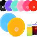 6 Pcs Acrylic Lids for 16 oz Glass Cups Plastic Tumbler Replacement Lids Spill Proof Reusable Glass Cup Lid for Beer Can Iced Coffee Cups Drinking Glasses - Multi-Colored