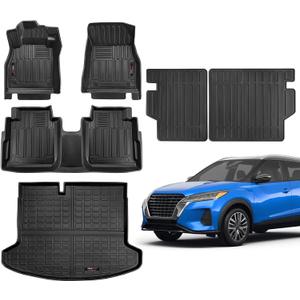 Custom Fit for 2018-2024 Nissan Kicks Floor Mats Cargo Liner Trunk and Backrest Mat Set All Weather TPE Accessories (Floor Mats+Cargo Liner+Backrest Mat)