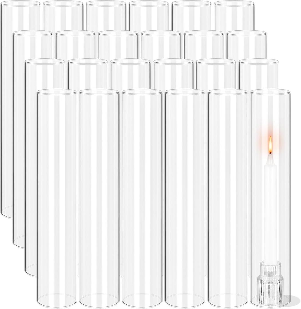 24 PCS Hurricane Candle Holder, 2.5" W x 14" H Open Ended Glass Candle Cylinder Sleeve, Clear Glass Cylinder Candle Holder, Open Flame Candle Chimney Tube Cover, Bottomless Cylindrical Glass (Transparent)