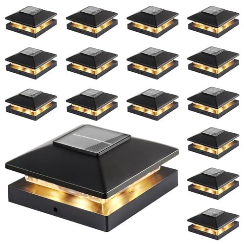 Solar Post Cap Lights Outdoor 3-Pack, Black Waterproof Solar Powered Deck Fence Lights Fit 4x4 Wood/Vinyl Posts, Bright Warm White for Patio, Porch