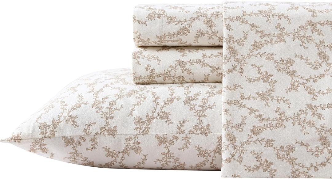 Laura Ashley Home - Full Sheets, Cotton Flannel Bedding Set, Brushed for Extra Softness & Comfort (Victoria, Full) (King)