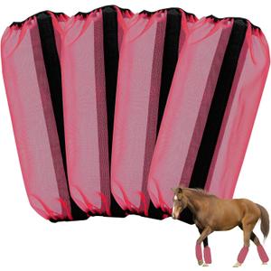 Mesh Fly Boots Horse Fly Boots Mesh Fly Wraps Leg Guard for Horse Set of 4 (Red)