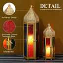 TRIROCKS Set of 2 Moroccan Candle Lanterns 22.5''&15'' H Decorative Candle Holder Hanging Lanterns with Embossed Colored Tempered Glass Ramadan Decorations for Home Outdoor Indoor Patio Weddings(Gold)