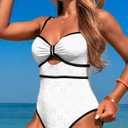 HXN Women's One Piece Swimsuit Tummy Control Bathing Suit Color Block Cutout Slimming Swim Suit Swimwear 2025 (White, M)