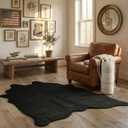 NativeSkins Faux Cowhide Rug  Black (Medium) | 4.3ft x 5.7ft | Cow Print | Western Bedroom Decor | Hand-Cut, Faux Suede No-Slip Backing | Western Rug | Animal Print | Cow Hide