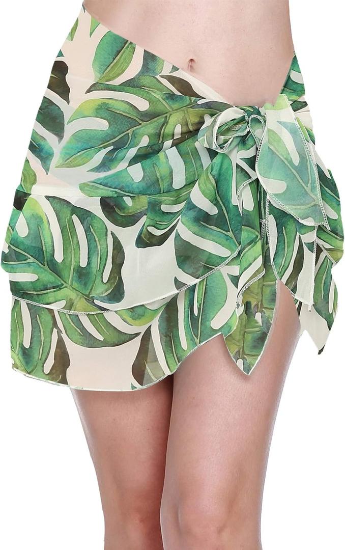 ChinFun Women's Beach Cover Up Short Sarong Dress Pareo Ruffle Swim Skirts Bathing Suit Bikini Chic Wrap Chiffon Shawl, L