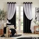 PONY DANCE Black Curtains for Bedroom - Decorative Window Curtains Double Layered Blackout Drapery White Crushed Sheers Panels Set for Living Room, 52 W x 84 L, Set of 2