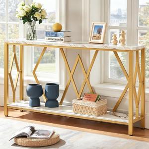 Modern Entryway Console Table, 2- Tier Entry Table, White-Gold, 55 in
Gold Faux Marble Top Engineered Wood Sofa Table with 2-Tier Open Storage, Entry Table for Hallway & Living Room