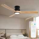 iTni Ceiling Fan with Lights, 52 Inch Wood Flush Mount Ceiling Fans with Remote Control, Dimmable Light, 3 CCT, 6 Speeds, Noiseless, Ceiling Fan for Bedroom, Living Room, Office, Indoor, Natural Wood and Black