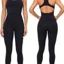 RUNNING GIRL One Piece Jumpsuit, Yoga Bodycon Ribbed Jumpsuit with Tummy Control Bodysuits for Women Full Length (Medium, 2986-jet Black)