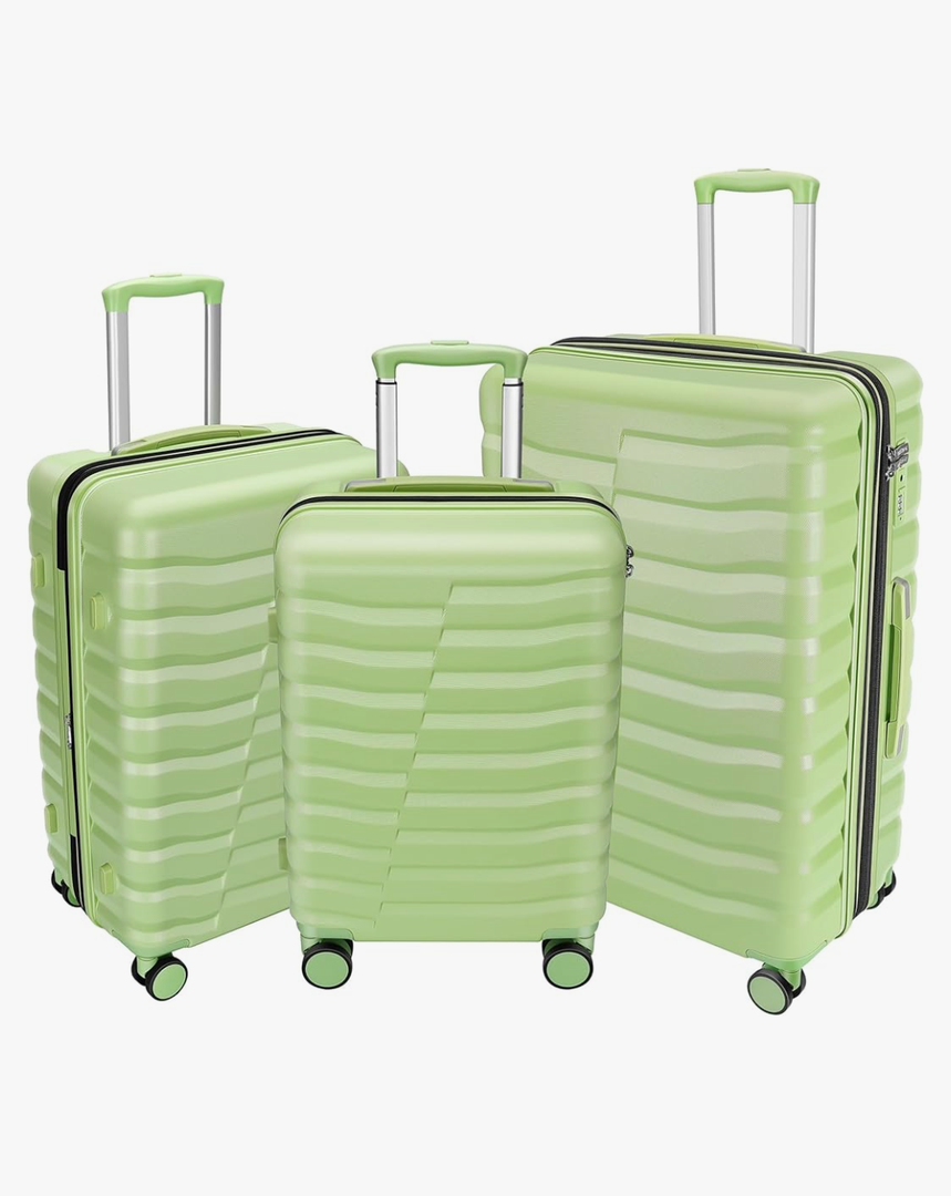Lightweight Luggage with Spinner Wheels & YKK Zipper, 3-Piece Travel Suitcase ABS+PC Hardshell Luggage Set with TSA Lock, Light Avocado Green (20+24+28 inch)