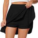 Pinspark Women's Casual Basic Versatile Flared Pleated Mini Skater Skirt with Shorts, L