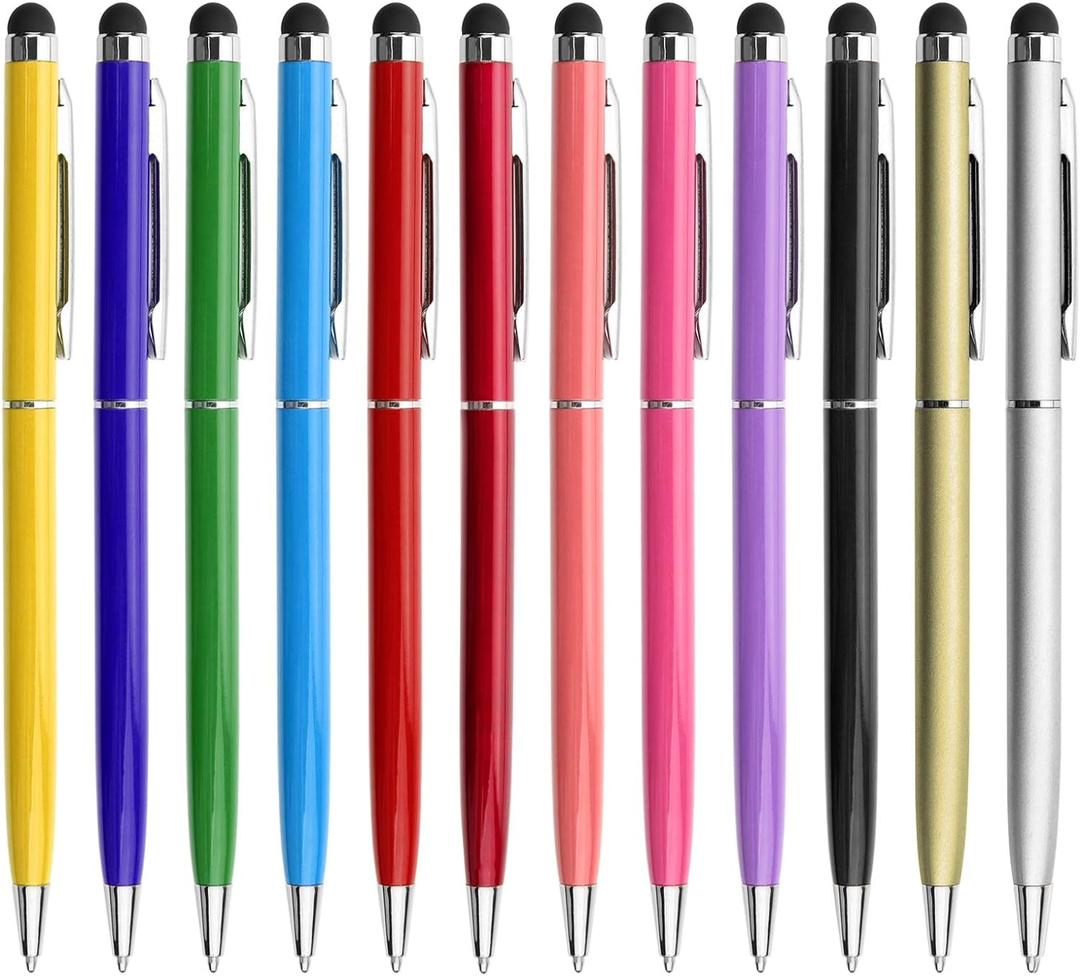 innhom 12 Pack Stylus Pens for Touch Screens Stylus Pen for ipad Compatible with iPad iPhone Tablets Samsung Kindle and Black Ink Ballpoint Pens-2 in 1 Stylists Pens