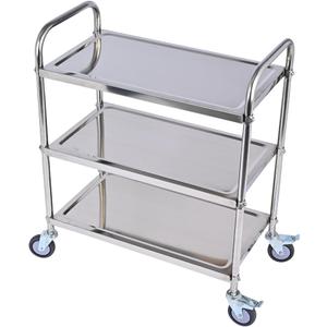 3 Shelf Stainless Steel Cart, 420 lbs, 1MM Thick, Serving With Wheels, Household Service Trolley, 360 Rotation Storage Shelf With Locking Wheels (29.5*15.8*37.4)'' Utility