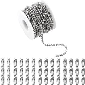 66Feet Ball Bead Chain Black Stainless Steel Dog Tag Chain with Matching Connectors for Jewelry Making Necklace Hanging Bracelets Keychain(3.0mm)
