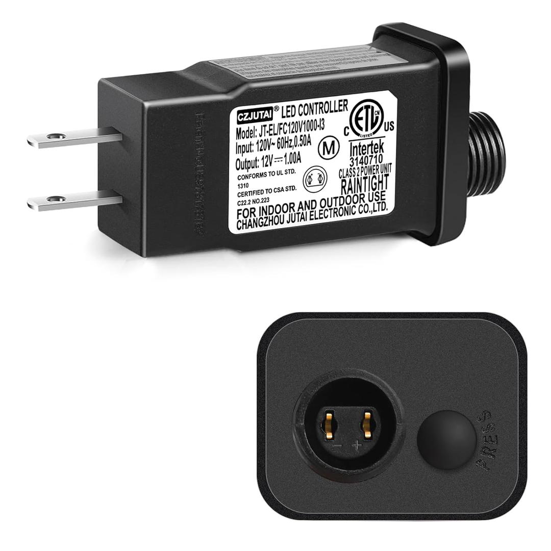 2 x 12V 12W Class 2 Power Supply, IP44 Power Adapter Driver 8 Modes Supply DC Low Voltage Transformer for Inflatable Christmas Decor LED Strip Lights, Indoor/Outdoor, IP44 Waterproof, ETL Listed