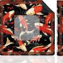 Red and Black Japanese Mahjong Mat for Table, Traditional Asian Red Koi and Cherry Blossom 31.5" x 31.5" Non-Slip & Noise Reduction Mahjong Mat for Poker Dominoes Cards & Board Games