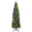 Goplus 6ft Pre-Lit Pencil Christmas Tree, Hinged Artificial Slim Tree with 648 PVC PE Branch Tips, 270 LED Lights, Life-Like Xmas Tree for Indoor Home Office Decor, Easy Setup