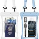 CACOE [Floatable Floating Universal IPX8 Waterproof Phone case 2 Pack-Up to 10.0",Adjustable Lanyard Phone Pouch,Dry Bags for Vacation Beach Pool Kayak Cruise Travel EssentialsWhite+Light Blue