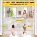 Reinforced 42 Extra Tall Retractable Dog Gate for Doorways, Extends up to 60 Wide, Mesh Baby Gate, Tall Baby Gates with Rods to Prevent Crawling Through Retractable Pet Gate Indoor Outdoor, White