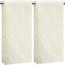 SmoothNovelty 2 Pcs Cream White Jacquard Hand Towels for Bathroom Geometric Hand Towels 100% Cotton Absorbent Decorative Weave Bath Washcloth Bathroom Decor Gift, 13.7 x 29.5 Inch