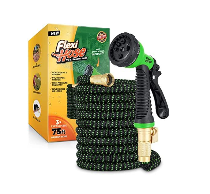 50 ft Expandable Garden Hose - Kink Free Flexible Water Hose with Thumb-Controlled 10-Function Nozzle, 3/4 Solid Connectors, Durable 3750D Fabric, 4-Layer Latex Core