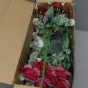 Domensi 6 Sets Valentine's Day Wedding Centerpiece for Table Decoration Red Artificial Fake Rose Flower with Metal Vase Faux Silk Rose Bouquet Floral Arrangement for Bridal Shower Home Dining