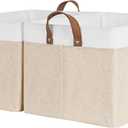 StorageWorks Storage Bins, Shelves Baskets for Organizing, 45L Extra Large Fabric Closet Organizers with Handles, Metal Frame, Brown and White, 2-Pack (19" L x 13 " W x 11" H)