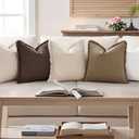 DecorUhome Summer Decorative Neutral Linen Fringe Euro Sham Throw Pillow Covers Set of 2 Chocolate Pillow Covers with Tassels Soft Farmhouse Boho Accent Pillow Cases for Couch Bed Sofa 26x26 Inch