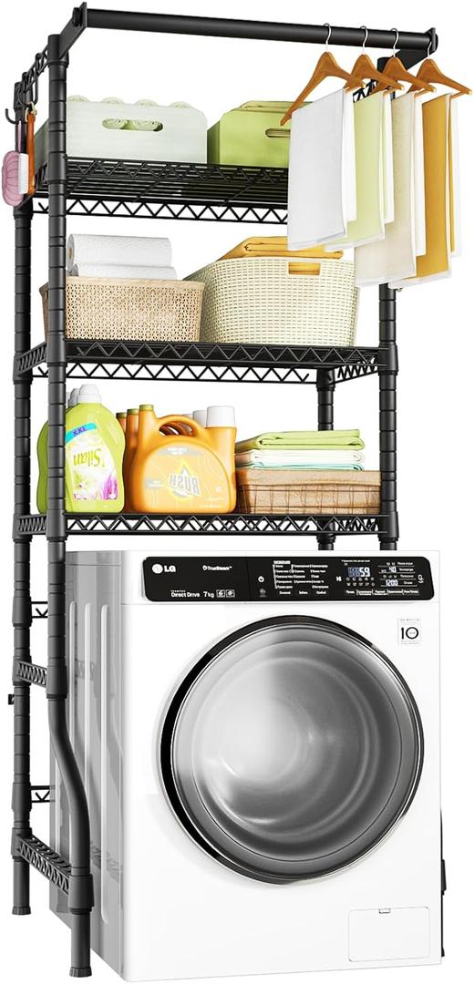 Ulif U11 Mini Over Washer and Dryer Shelves, 3 Tiers Laundry Room Storage and Organizer Standing Shelf, Metal Freestanding Clothes Drying Rack, 28.3W x 19.7D x 77.6H, Black
