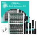 AMZGIRL LASH Clusters Kit 320Pcs, DIY Individual Extensions with Lash Bond and Seal, Remover For False Eyelashes, Applicator Tool Kit At Home(3040D,D-Mix9-16mm, Black