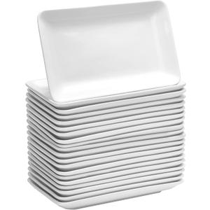 Irenare 20 Pcs 8 Inch Rectangular Salad Plates White Rectangular Porcelain Dessert Plates Appetizer Serving Tray Porcelain Platters for Fruit Sushi Dinner Parties, Microwave, Oven Safe