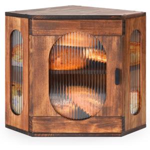 Sunhoo Bread Box for Kitchen Countertop Corner Bread Storage Wooden Breadbox Container 2 Layer Bread Holder Keeper Large Farmhouse Bread Bin Shelf for Homemade Pantry Vintage Acrylic Window (Brown)