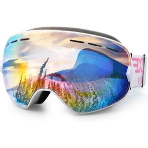 EXP VISION Snowboard Ski Goggles Men Women Youth, Anti Fog OTG Winter Snow Goggles Spherical Detachable Lens (Pink)