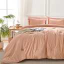 Queen Comforter Set 7 Pieces Bed in a Bag - Orange Queen Soft Bedding Set for All Seasons - Cationic Dyeing Bed Comforter Sets with Comforter, Flat Sheet, Fitted Sheet, Pillowcases & Shams