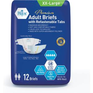MED PRIDE Maximum Absorbency Adult Briefs for Incontinence with Refastenable Tabs - Ultra-Absorbent Adult Diapers for Men & Women- Bladder Control Unisex Disposable Underwear (XX-Large - Bag of 12)