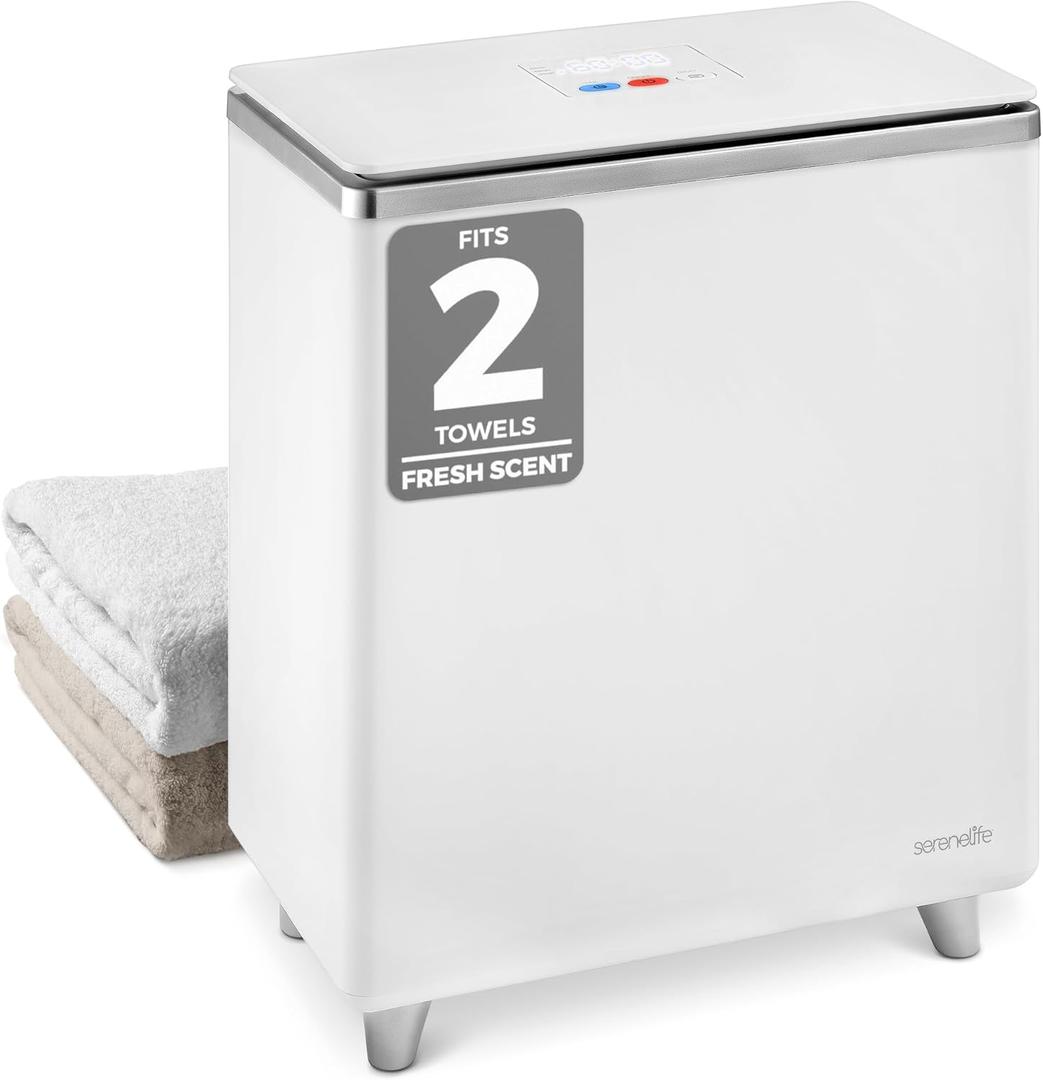 SereneLife Luxury Rectangle Towel Warmer - Spa & Bathroom Heater with Custom Fragrance, Auto Shut-Off, Fits 2 large Towels, Blankets, Bathrobes, PJ's - Perfect Gift for Him & Her (Silver)