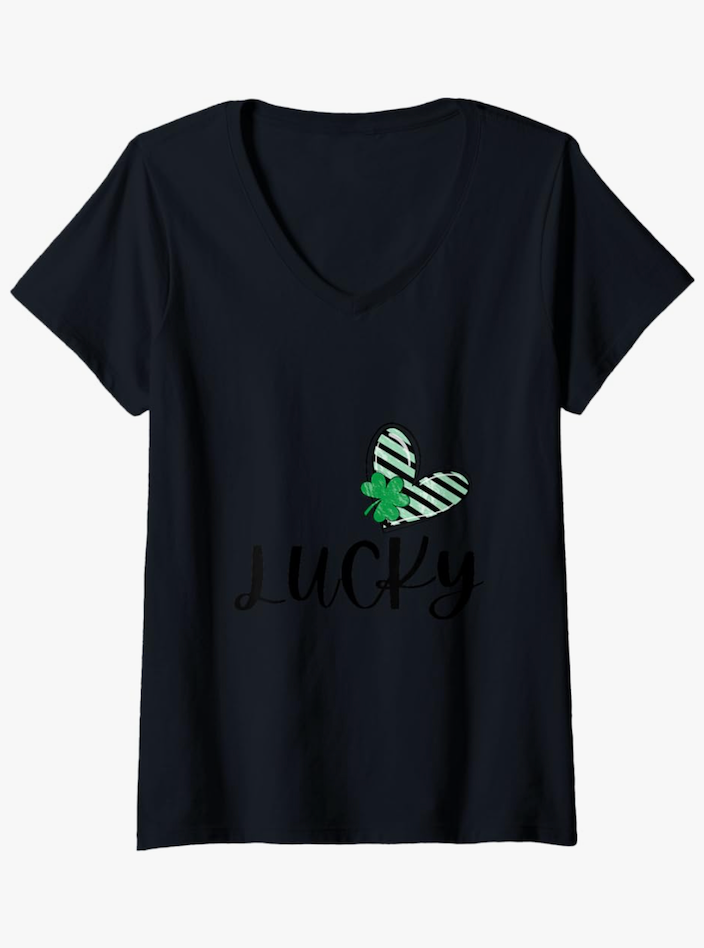 Womens Lucky V-Neck T-Shirt, Size M