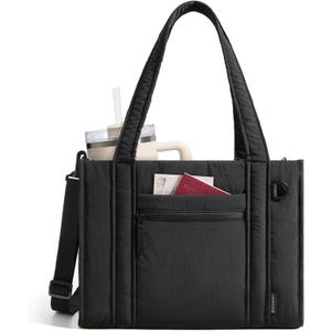BAGSMART Boxy Tote Bag for Women, Crossbody Bag with Zipper, Crush Bow Purses for Travel Work College