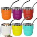 4oz Stackable Cup, Vacuum Insulated Espresso Cup Set of 6, Espresso Shot Cup for Coffee, Double Wall Stainless Steel Mini Tumbler Shot Glasses with Straw and Lid (A-mixed6P, 4oz)