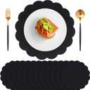 60 Pcs Black Paper Placemats, 13.5 Inch Disposable Scalloped Placemat Round Table Place Mats Decorative Paper for Birthday Party Graduation Celebration Wedding Banquet Bridal Shower Party