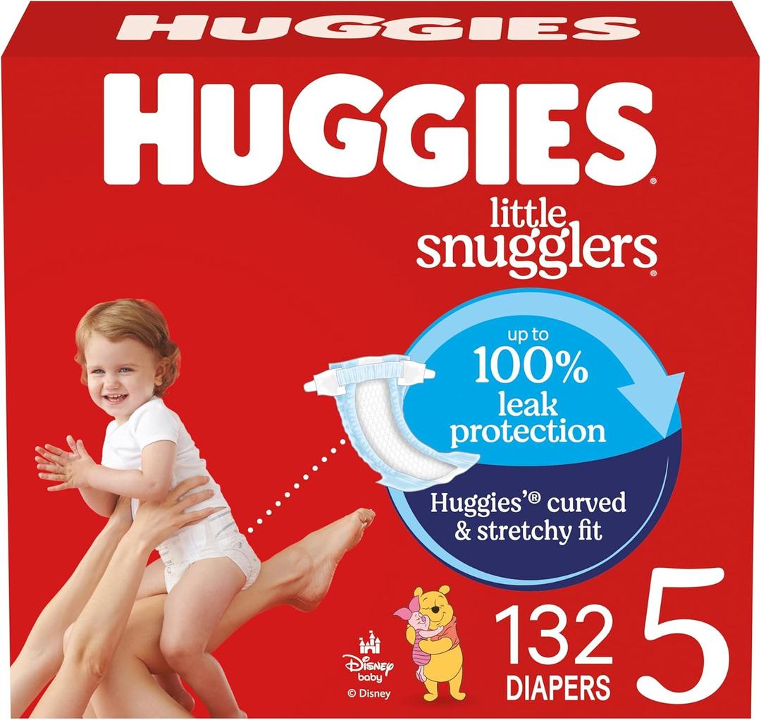 Huggies Size 5 Diapers, Little Snugglers Baby Diapers, Size 5 (27+ lbs), 132 Count (2 Packs of 66)