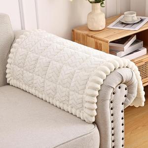 Smiry Non Slip Couch Armrest Covers for Dogs, Fuzzy Pet Couch Arm Covers for Sofa Pet Friendly, Soft Sofa Slipcovers Recliner Chair Arm Protector Washable (Beige, 27.6" x 27.6")