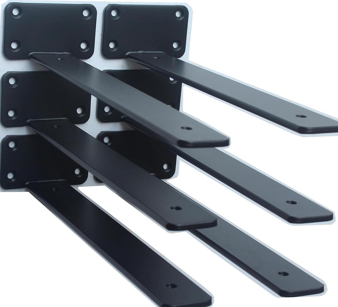 6 Pack - 11 inch Black Hidden L Shelf Bracket (1/5 Inch Thicked) Iron Floating Shelf Brackets Rustic Industrial Metal Brackets for Shelf Support