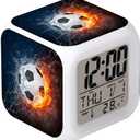 Led Alarm Clock Football Burning Sport Design Creative Desk Table Clock Glowing Electronic Colorful Digital Alarm Clock for Unisex Adults Kids Toy Birthday Present