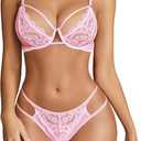 Avidlove Lingerie Sets for Women Sexy Lace Underwire Push Up Bra and Panty (Pink, XL)