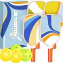 Pickleball Paddles Set of 4, Premium Wood with 4 Indoor & Outdoor Pickleball Balls and 1 Carry Bag, Pickleball Rackets with Ergonomic Cushion Grip for Beginner & Professional Gifts for Women Men Youth