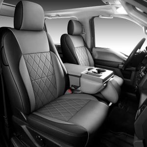 F150 Seat Covers, Napa Leather, Custom fit 2015-2026 F150 XLT XL SuperCrew and 2017-2026 F250 F350 F450 XLT XL Super Duty Crew Cab(Full Set, Black&Gray)